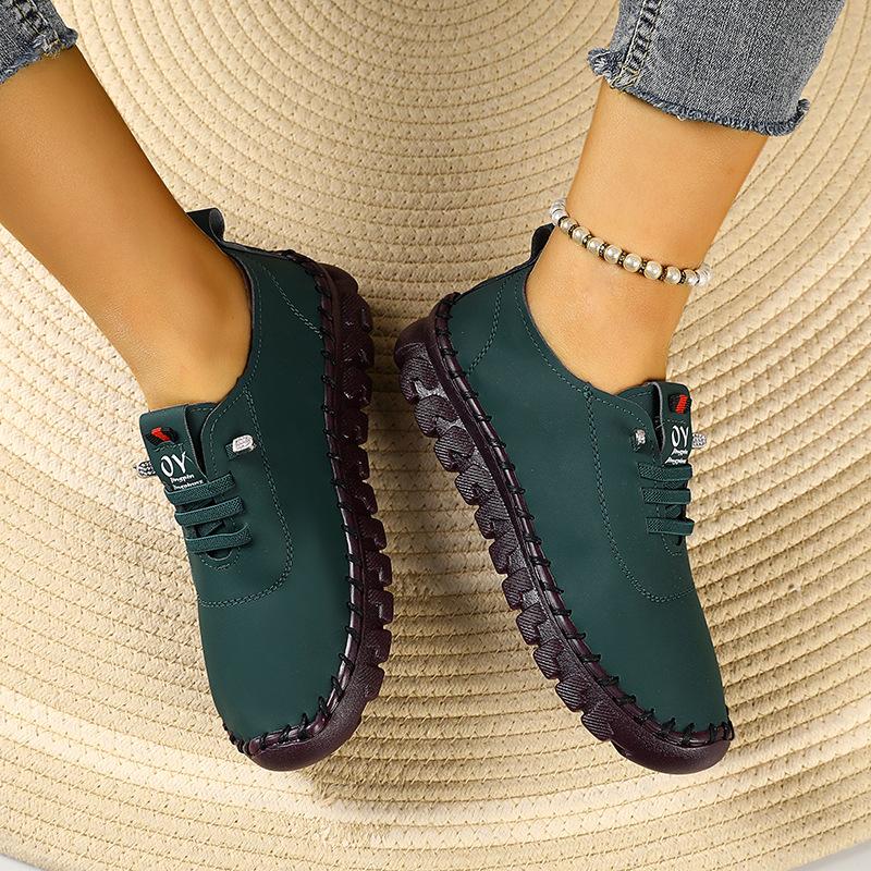Chaussures à semelles souples, chaussures décontractées à lacets cousues à la main pour femmes, grande taille