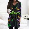 Womens Tops V-neck 3/4 Sleeve Blouses Casual Mid-length Shirts Fashion Halloween Print Tunic Tops With Pockets