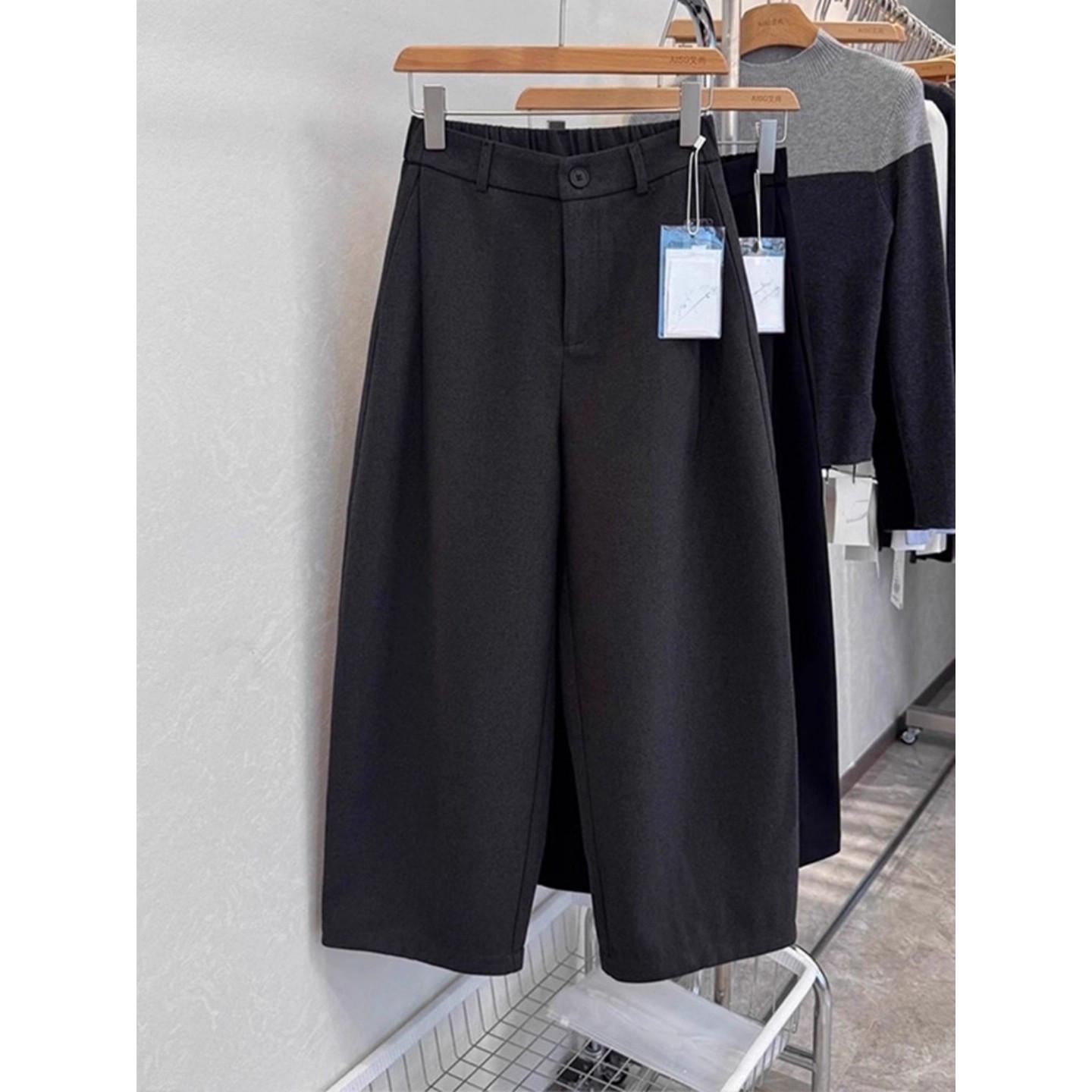 

Plus Size High Waist Woolen Wide Leg Crop Pants for Women - Spring/Autumn Casual Loose Fit for Pear Shaped Bodies 4XL