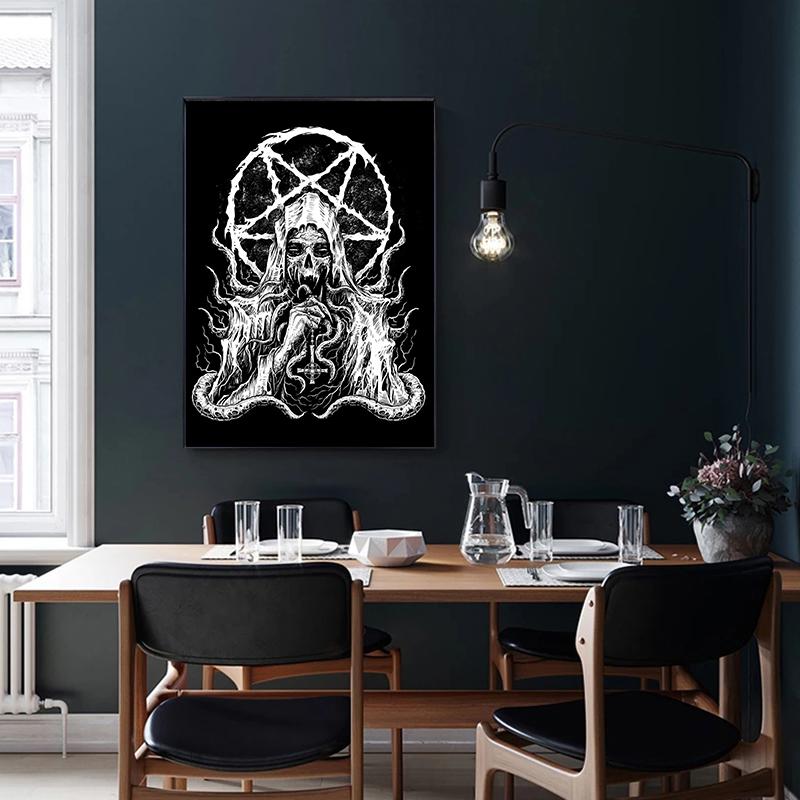 Poster Satanic Stil Gotic Demon Lucifer Gotic 666 Satan Baphomet Pictură pe Pânză Artă de Perete Imagine pentru Camera de Zi Decor Acasă