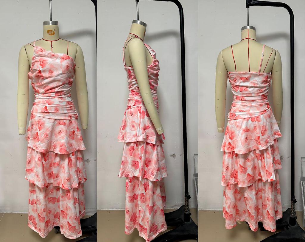 In Stock: Elegant One-Shoulder Strap Dress with Print - Summer Collection