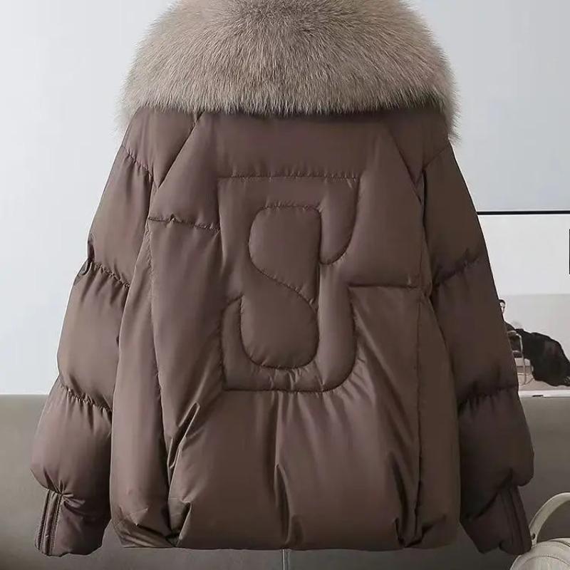 Fashion Winter Down Jacket Women Korean Big Fur Collar Thick Short Parkas Warm Snow Outerwear