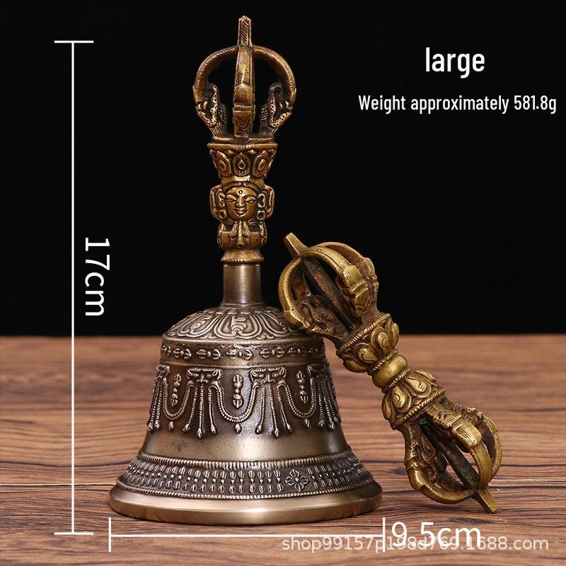 Nepalese Vajra Bell - Wugu Diamond Carved, Hand-Crank Model, Loud Copper Bell, Bronze Dharma Tool