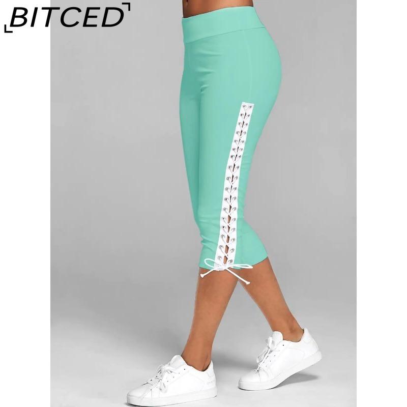 BITCED S-5XL Damen High Waist Cropped Hosen Elastische Bandage Leggings Nahtlose Fitness Sporthose Übergröße