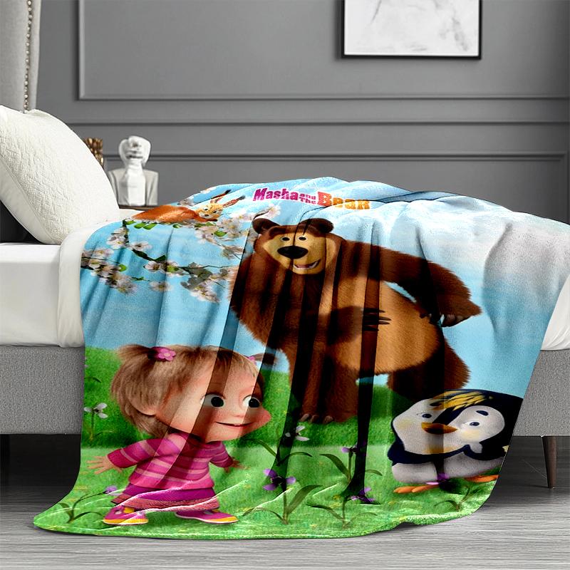 Masha and The Bear Print Blanket - Soft & Comfortable, for Bedroom, Travel, Sofa, Home Decoration - Birthday Christmas Gift for Friend