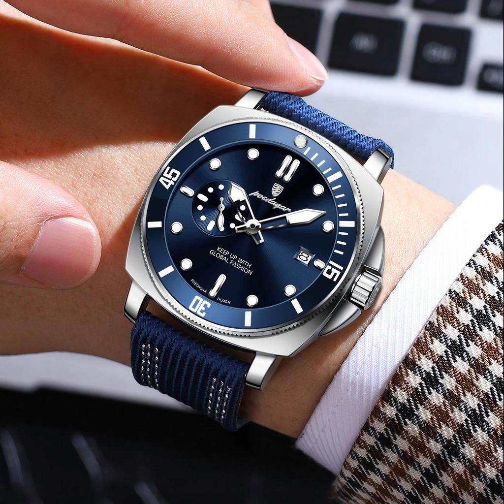 Luxury Trendy Man Wristwatch Square Dial Waterproof Luminous Date Week Men Watch Simple Business Quartz Leather Men's Watches Reloj