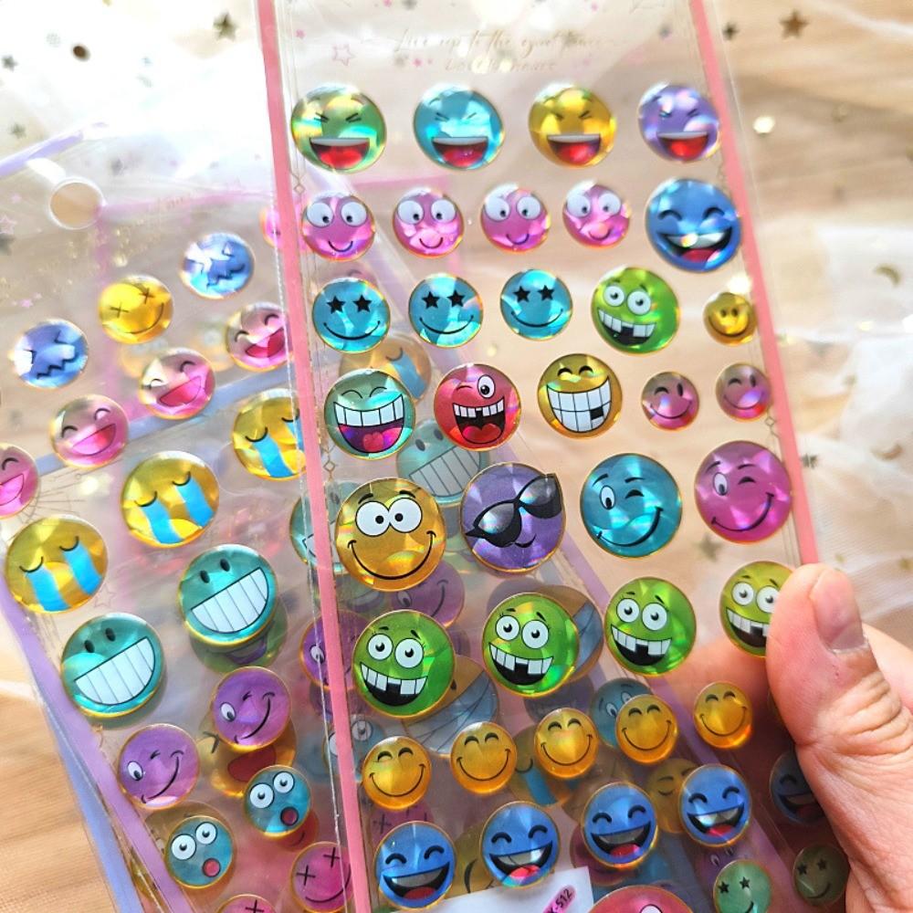 4-Piece Cute Cartoon Smiley Round Stickers - Kindergarten Kids' Face Reward Stickers for Hand Accounts, Diaries & Notebook Decor