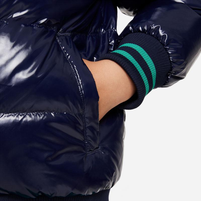 Nike Down Fill Brand Logo Print Shiny Hooded Down Jacket Kids outerwear Navy-Blue DB7075-451