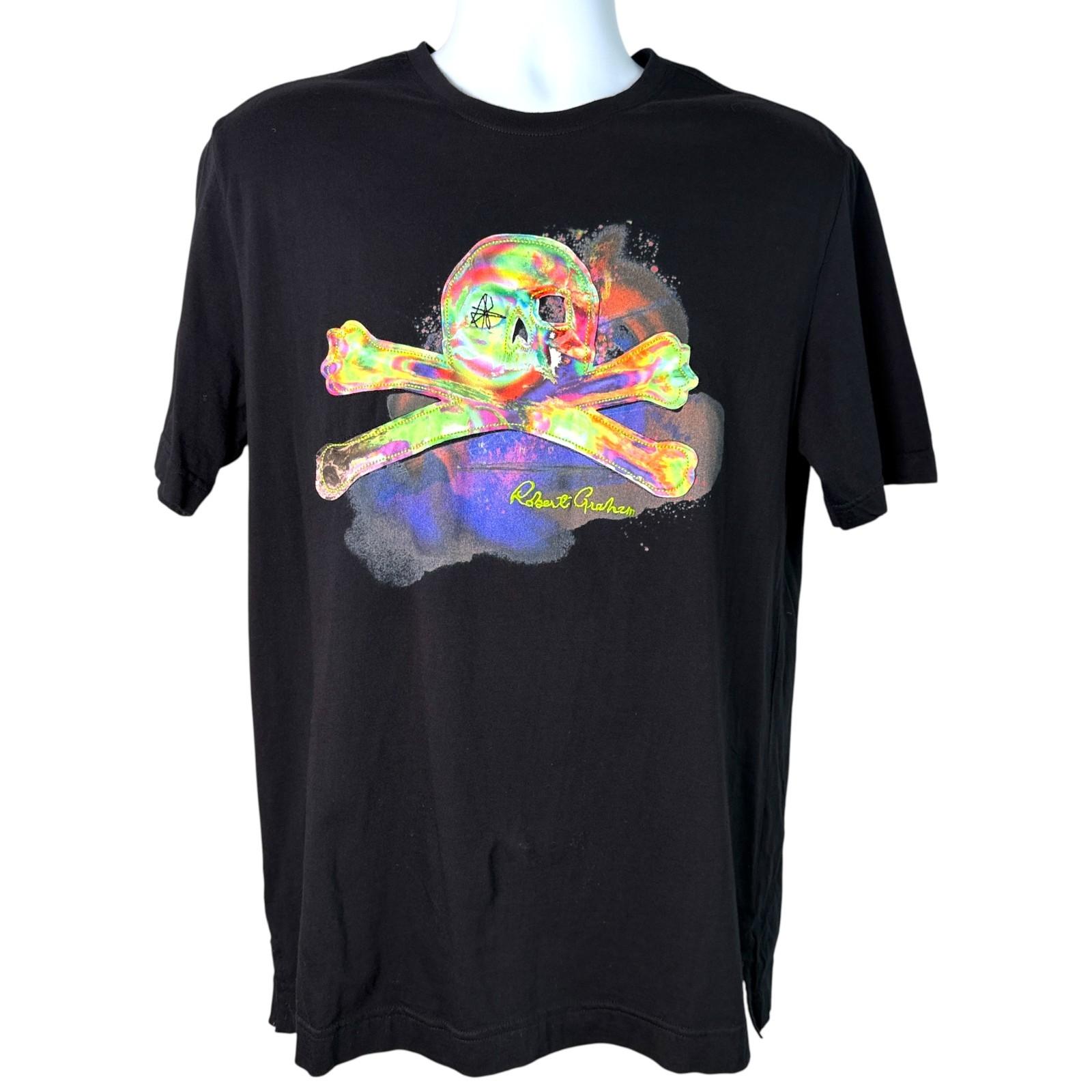 Robert Graham 3D Holographic Skull Crossbones T-Shirt Black Sz L S разноцветный