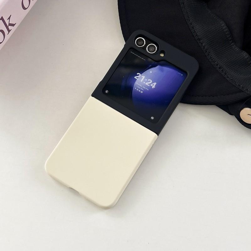 Korean Style Matte PC Case With Color-Block Design Galaxy Z Flip 6 5 4 3 Magnetic Snap-On Back Cover