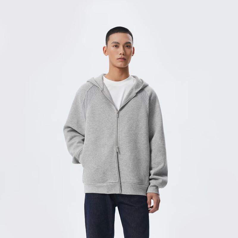 CHINISM Men s Heavyweight 385G Hooded Cardigan Sweatshirt L хизер серый