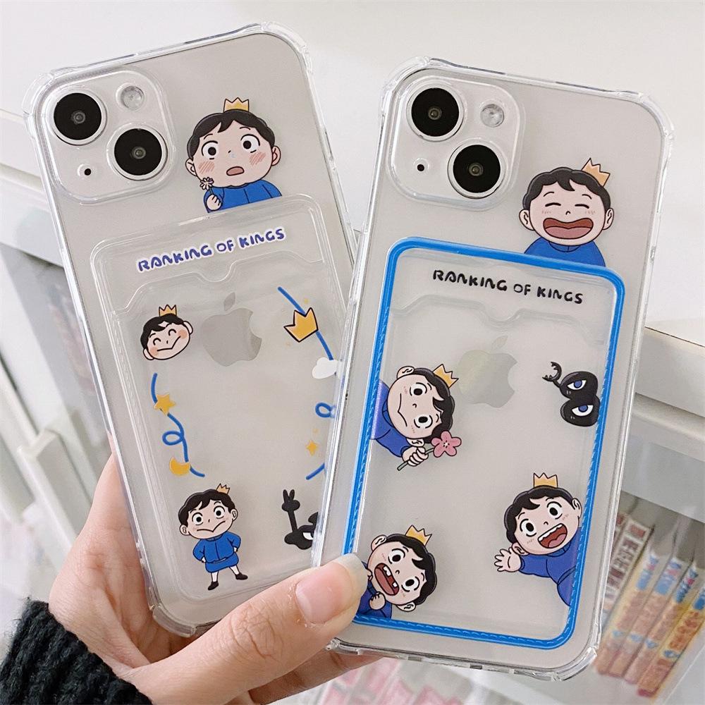 Transparent iPhone 11/12-skal med korthållare - Skrattande pojke Apple 13, XS Max, XR, 14 Pro.