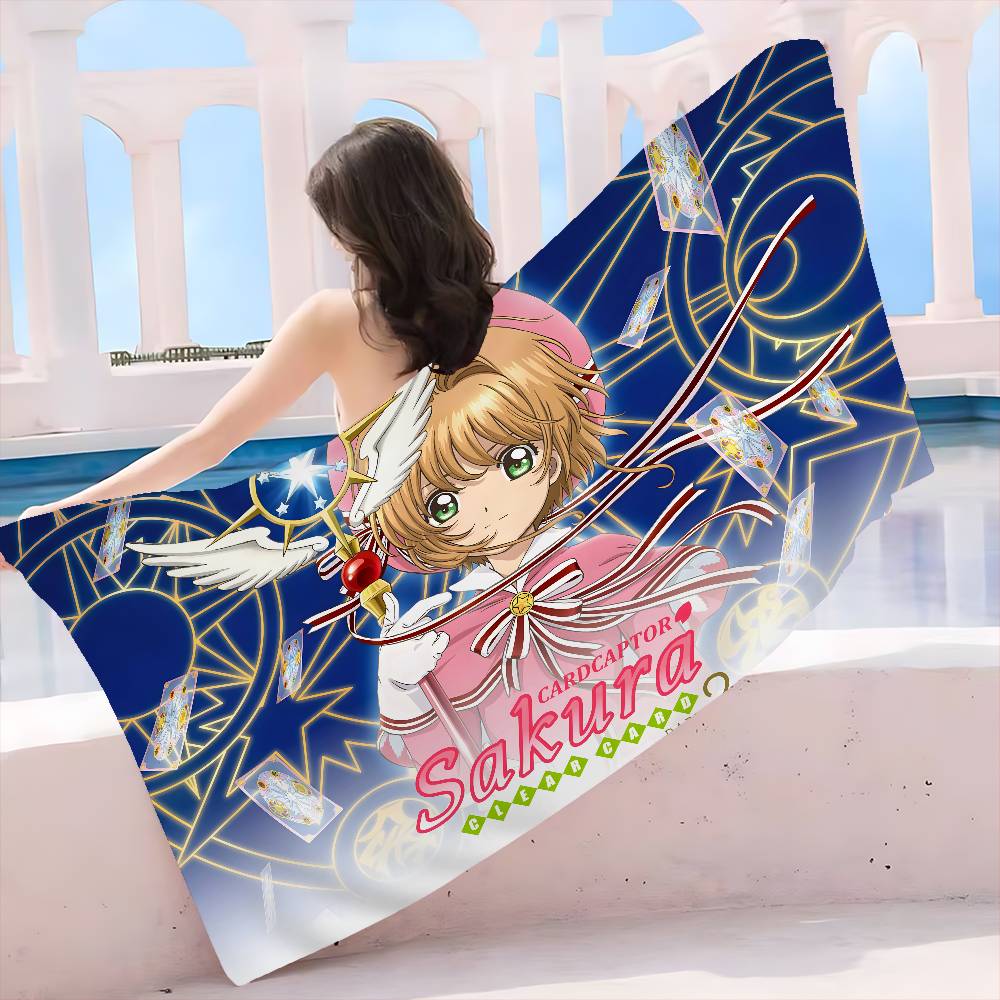 Card Captor Sakura Anime Bath Towel Microfiber Soft Water Absorbing Breathable For Girl Kids Decorative Cartoon Beach Towel