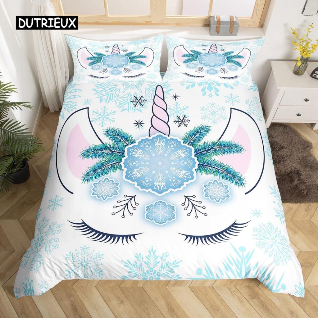 Girls Cute Unicorn Duvet Cover Set Cartoon Animal Bedding Set Microfiber Floral Star Quilt Cover Twin King For Kids Teens Room