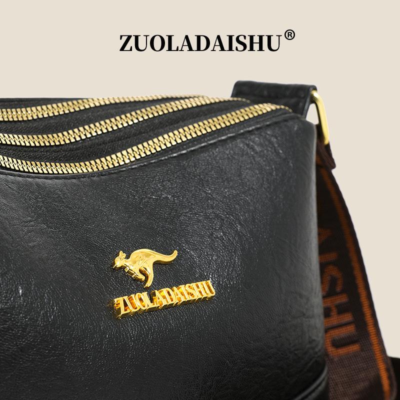 Soft leather messenger bag middle-aged mother bag 2025 new multi-layer shoulder bag wide shoulder strap shoulder small satchel