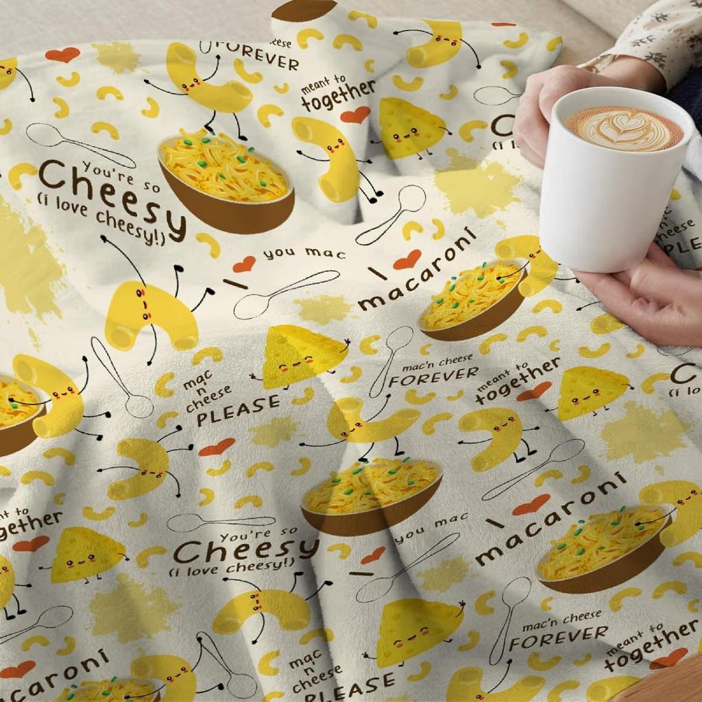 Mac and Cheese Blanket,Cute Mac n Cheese Throw Blanket,Cheese Pasta Flannel Blanket Gift for Toddler Infant Newborn,Fuzzy Warm