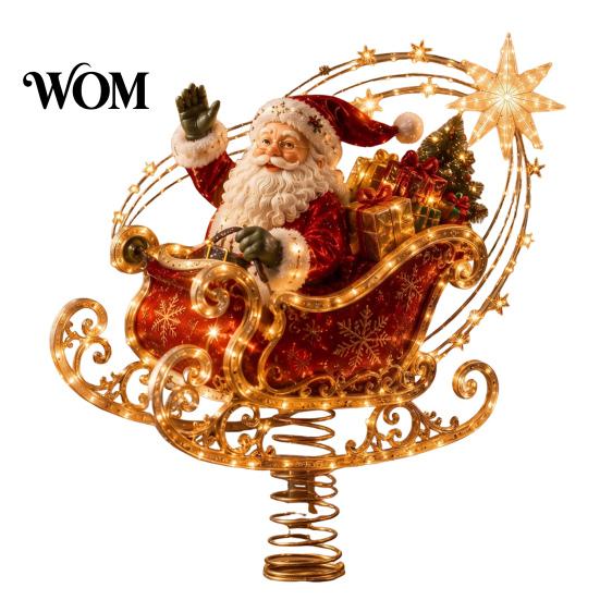 Uniek Winter Huis Ornament Verlichte Kerstboom Topper, Verlichte Kerstman Peperkoek Notenkraker Boomtop Warm Wit LED Topper met
