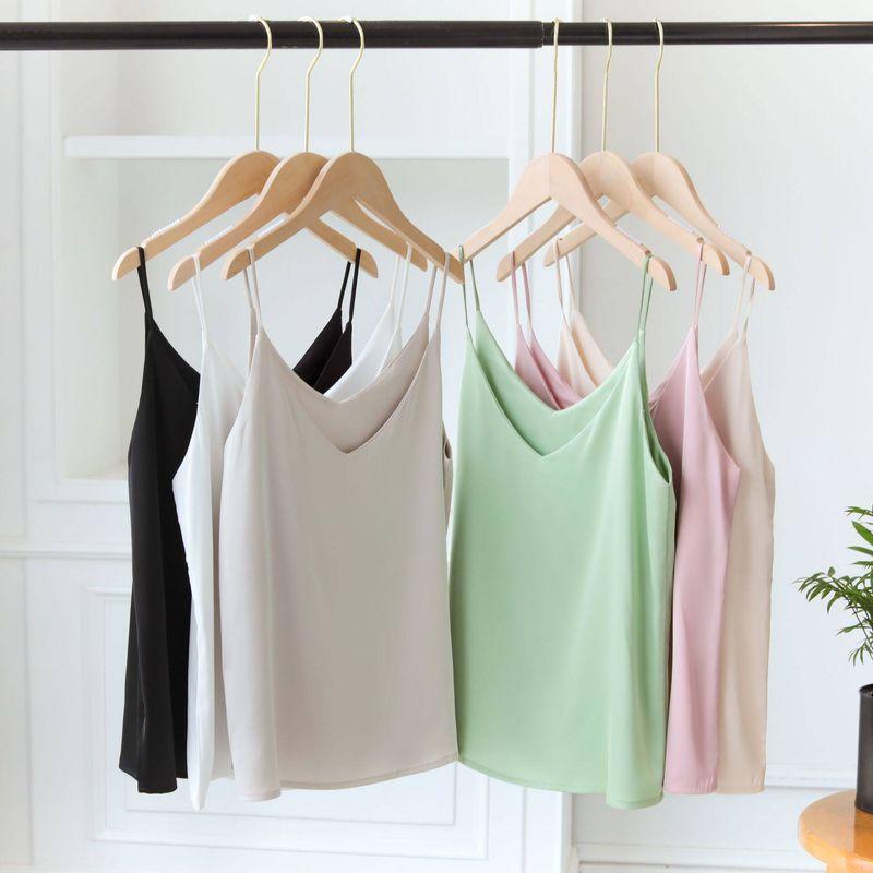 Silk Camisole for Women, V-Neck Spring/Summer Top, Trendy Base Layer, Stylish Acetate Outerwear Tank Top
