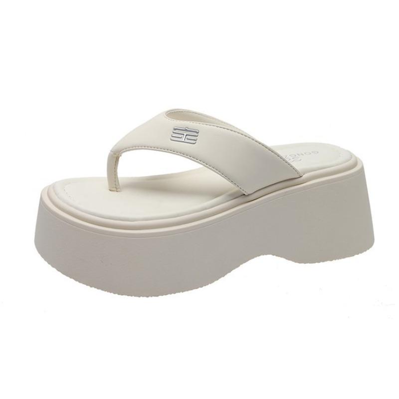 Hot Selling 2025 Women's High Heel Thick Bottom Sandals Summer Silver Beach Casual Slip-On Shoes Rubber Sole Comfortable Footbed