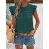 2026 Women's Summer New Round Neck Lace Solid Color Ruffle Short Sleeve Top