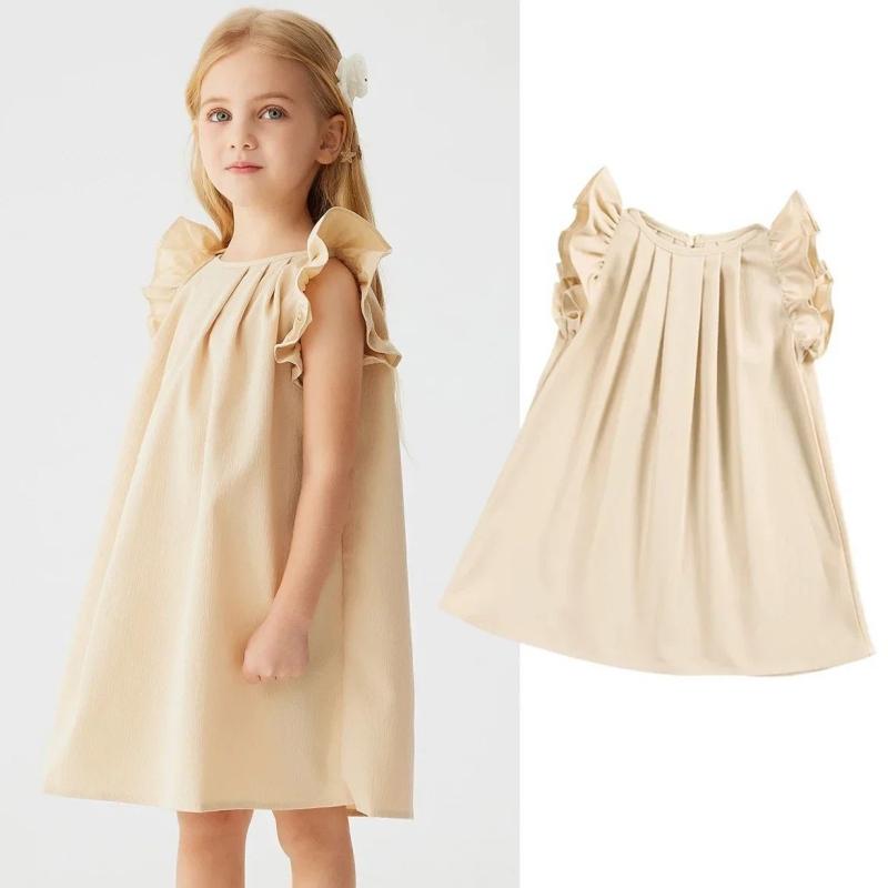 Toddler Girl Solid Dresses Kids Cute Little Flying Sleeves Dresses Summer Baby Girl Casual Clothing Princess Party Clothes