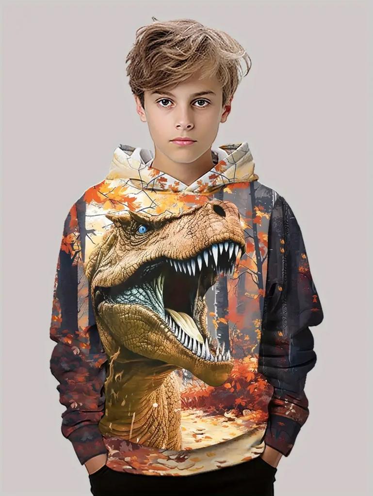 Boys' Hoodies Dinosaur 3d Print Autumn Long Sleeve Tops Pullover Baby Boy Clothes Sweatshirt Outdoor Causal Children's Clothing