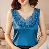 Sommer-Damenweste, einfarbig, Spitze, V-Ausschnitt, ärmellos, lockere Bluse