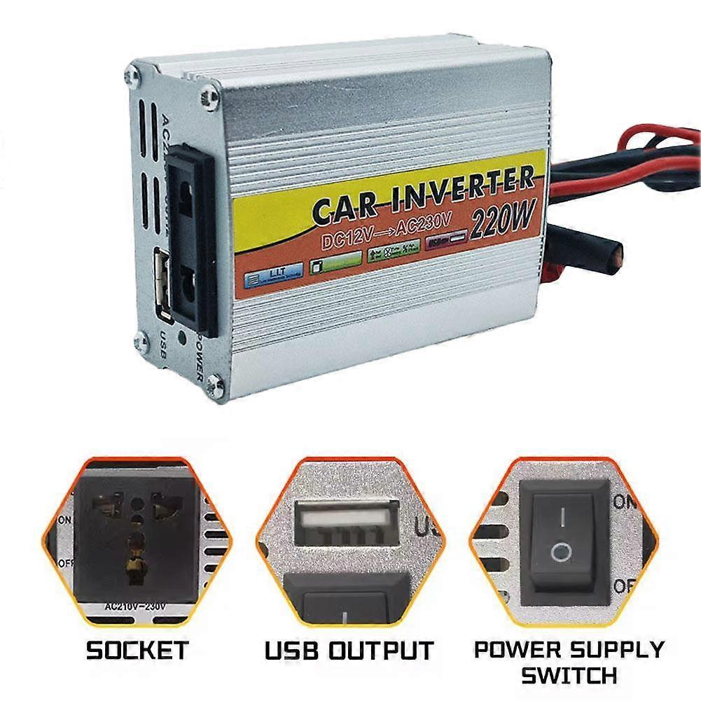 220W Car Mounted Power Inverter Usb Voltage Transformer Portable Dc12V To Ac220V