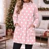 Women's Casual Flannel Polka Dot Print Pullover Top Long Sleeve Round Neck with Pockets
