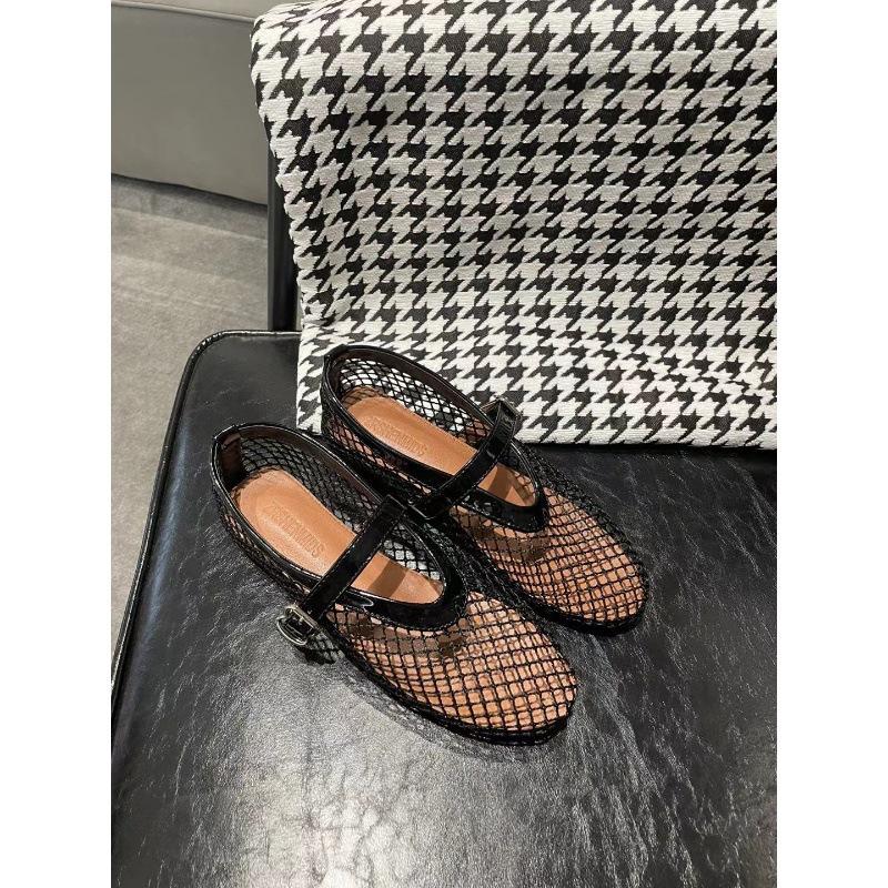 Sheepskin version~ mesh Mary Jane shoes women's empty summer new niche round head shallow mouth flat ballet shoes