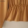 ZANZEA Women Casual Turn Down Collar Solid Color Long Sleeve Blouse