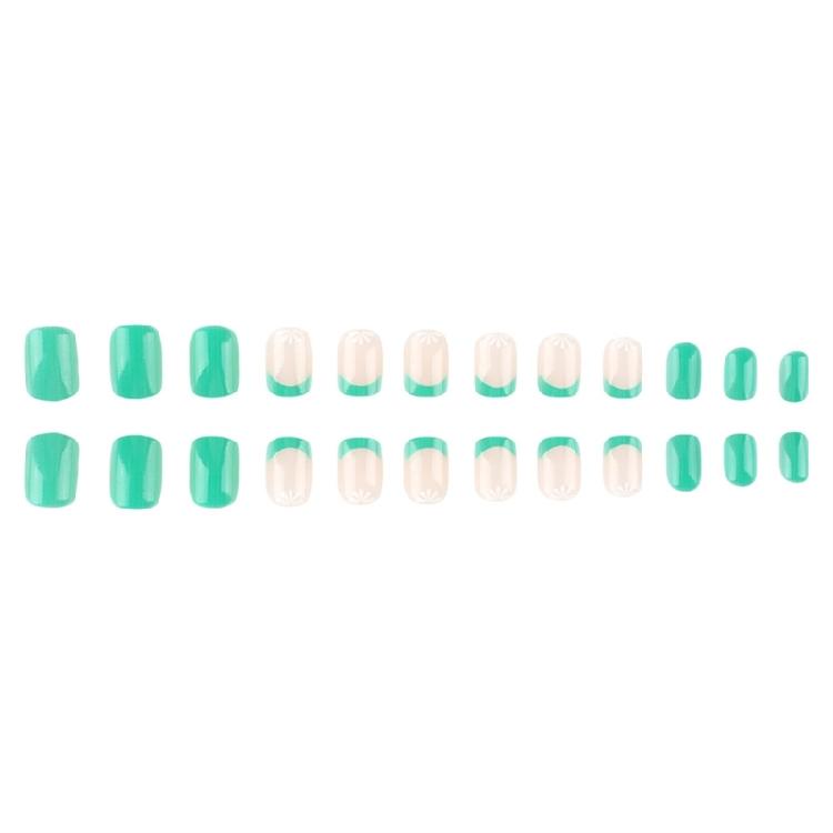 24 Pcs Green French Tip False Nail Flowers Press On Nail Solid Color Stick on Nail Manicures Supplies for Woman