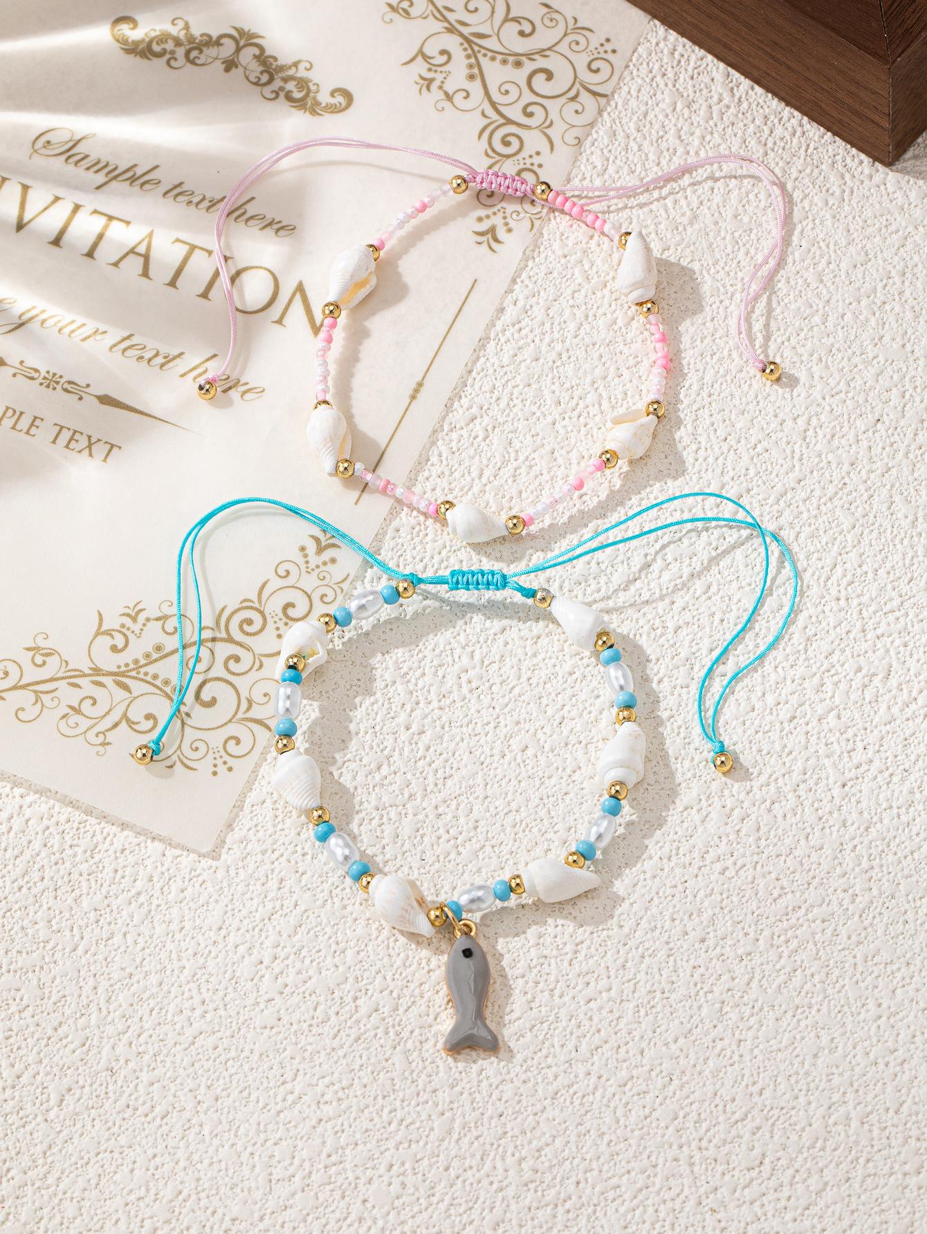 Новое собственное изделие, браслет-ракушка из цветных бусин-рисинок, популярный летний пляжный ракушечный браслет