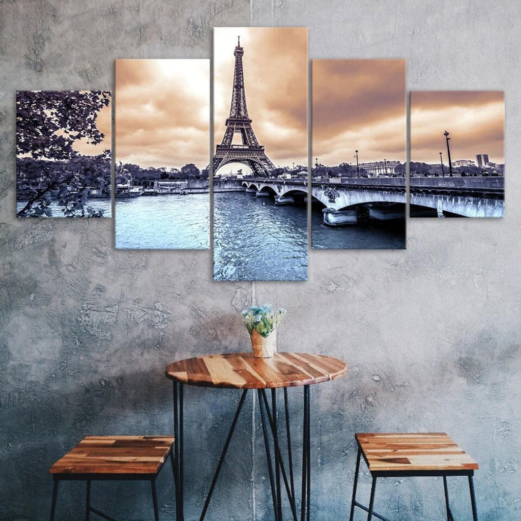 Eiffel Tower Romantic Paris France 5 Piece Five Panel Wall Canvas Print Modern Art Poster Picture Home Decor Gift For Him For Her