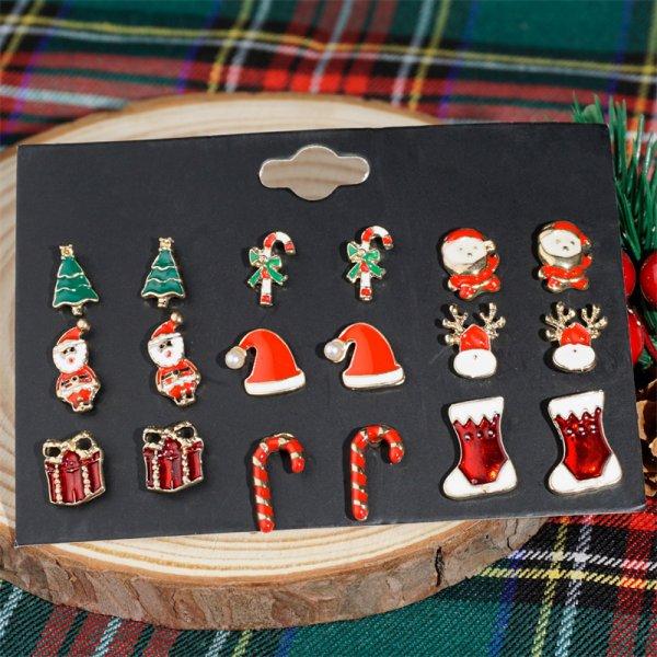 24pcs Christmas Combination Earrings Set for Women Small Shiny Zircon Xmas Tree Santa Claus Snowflake Earring Party Jewelry Gift