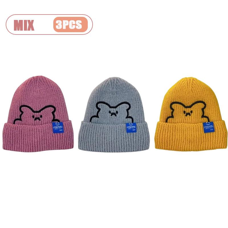 1-10PCS Winter Bear Knit Hat for Women Plush Furry Beanie with Ear Protection Warm Knitted Cap Perfect Christmas Gift