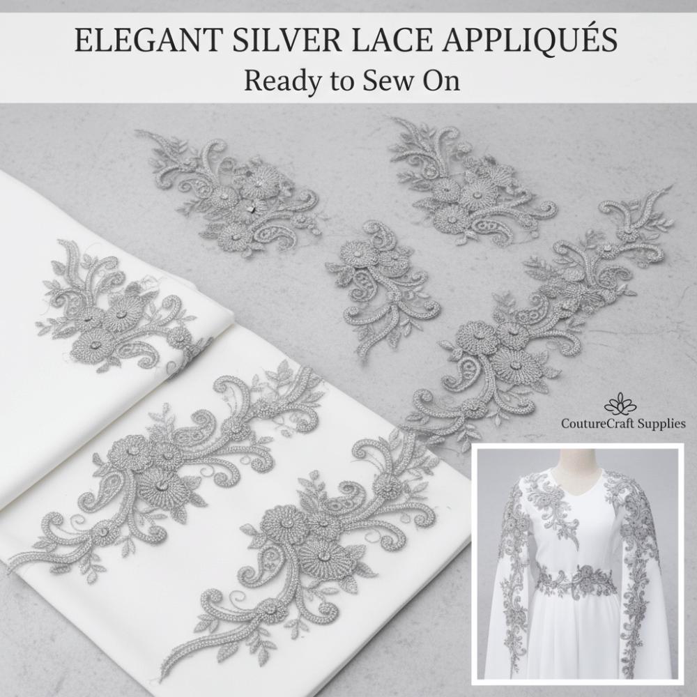 Rhinestone Flower Lace Applique Patch Glass Drill DIY Flower Embroidery Applique Handsewn Evening Gown Wedding Dress Accessories