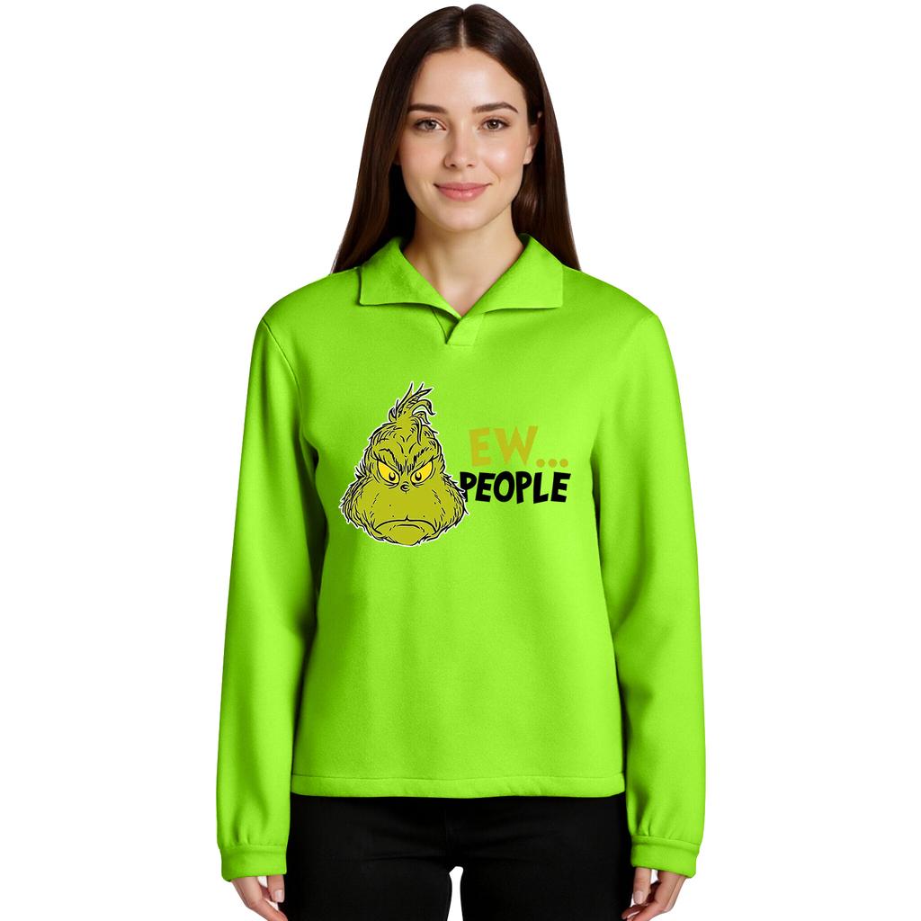 Women's Stand-up Collar Long-sleeved Pullover Top, Christmas Print Sports Top