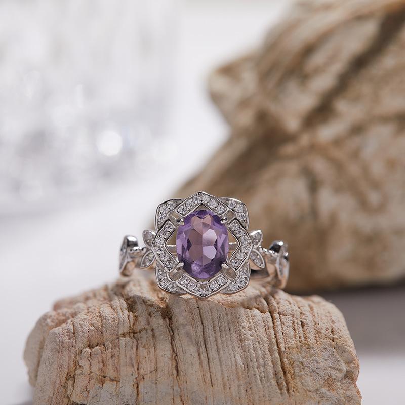 

Premium Lace Flower S925 Sterling Silver Natural Colored Treasure Ring Light Luxury Open Ring Does Not Fade
