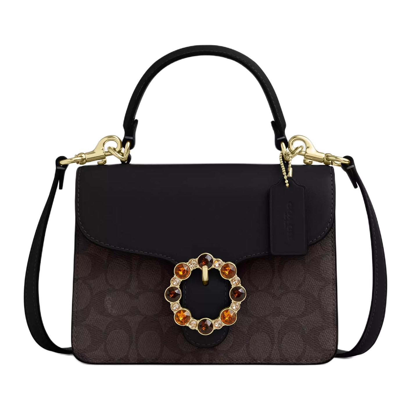 

COACH Courtney 20 Brand Print Studded Zipper Inner Pocket Coated Canvas And Leather Crossbody Tote Bag Small Women handbags Walnut CCE22-IMXAQ Basic Set (Bag+Dust Bag)