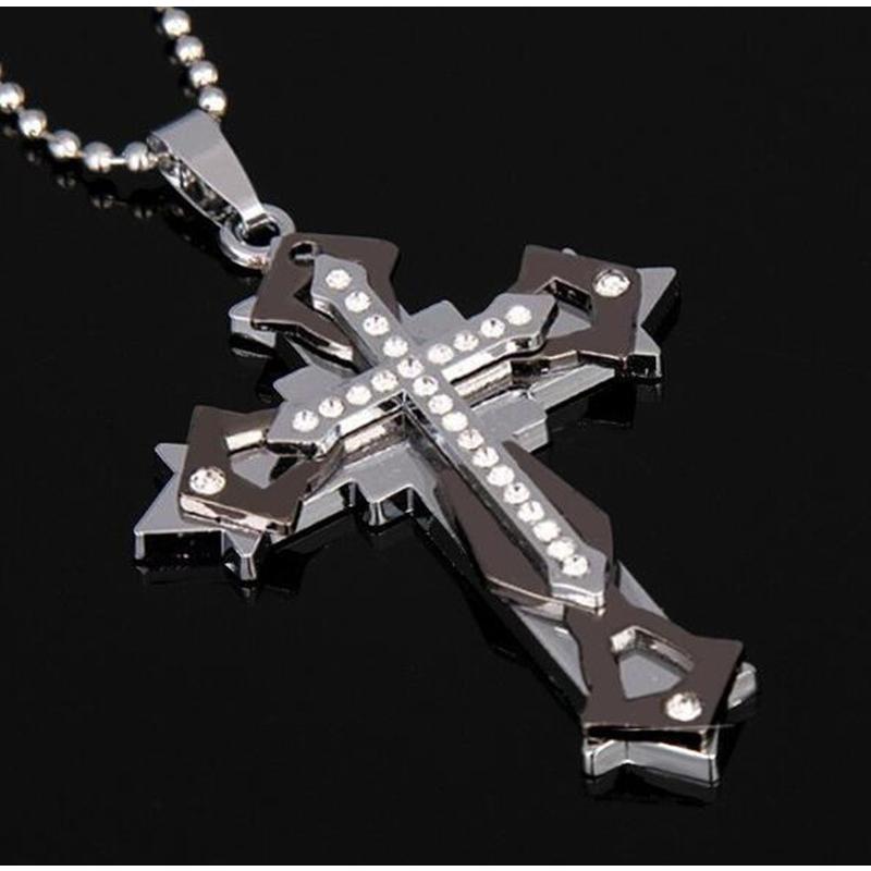 Acier Titane Avec Diamants Collier Croix Acier Inoxydable Accessoires Homme Et Femme Collier Pendentif Moulé