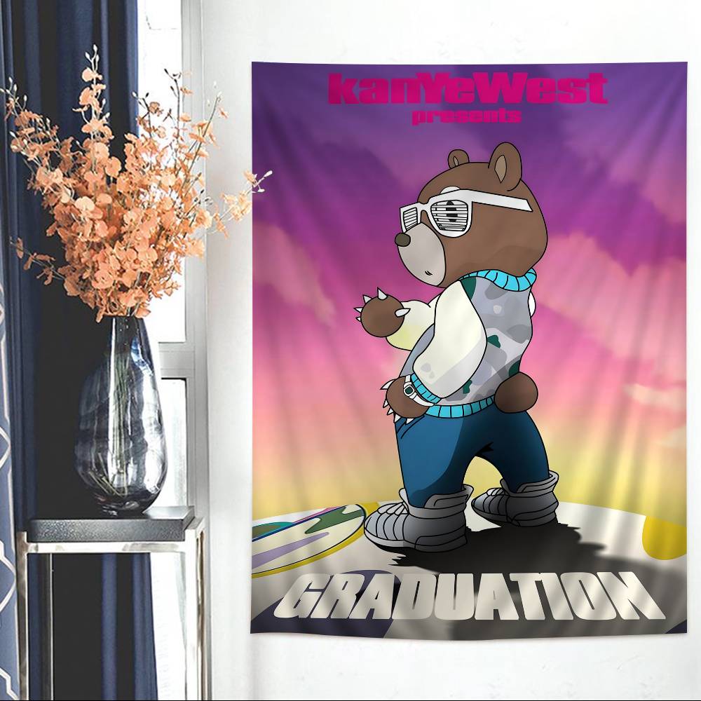KKanye WWest YYe Rapper Anime Tapestry Hippie Flower Wall Carpets Dorm Decor Cheap Hippie Wall Hanging