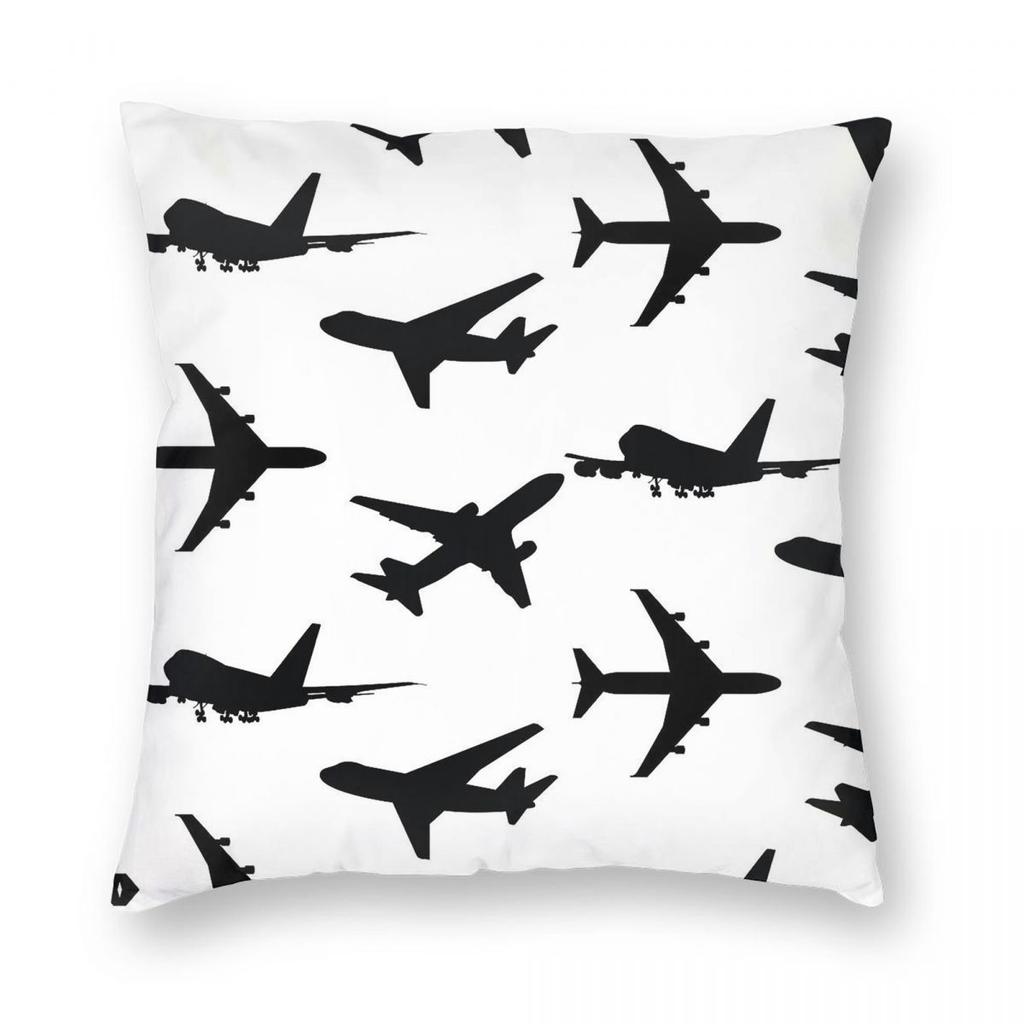 Pack Of Aviation Plane Square Pillowcase Polyester Linen Velvet Printed Zip Decor Pillow Case Room Cushion Cover