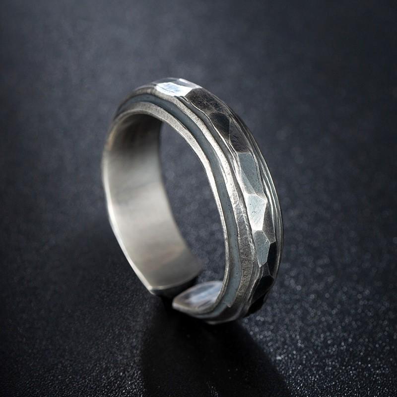 Adjustable Open Ring Men Women Vintage Rock Texture Geometric Skull Design Plated Unisex Finger