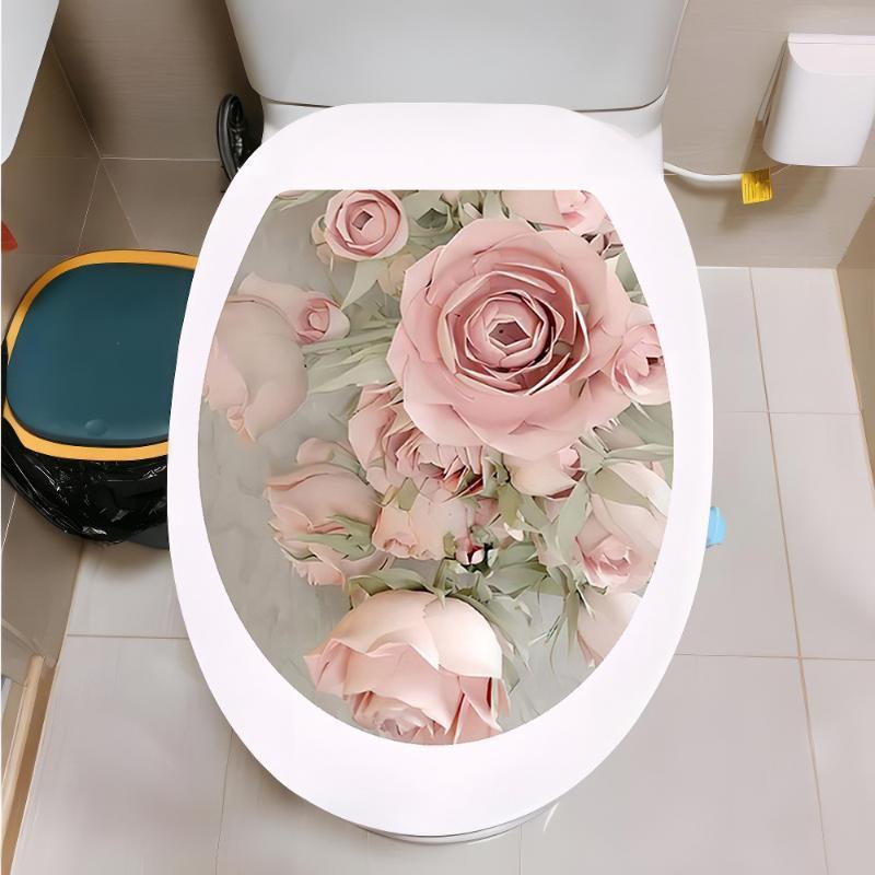 Rose Pattern Toilet Seat Decal Waterproof Self-Adhesive No Trace Creative Sticker for Bathroom Aesthetic Decor