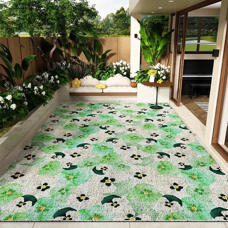 Balcony Floor Mats Non-slip Waterproof Sun-proof Carpet Flower Pattern Garden Courtyard Terrace Rug Large Size Home Decor Mats