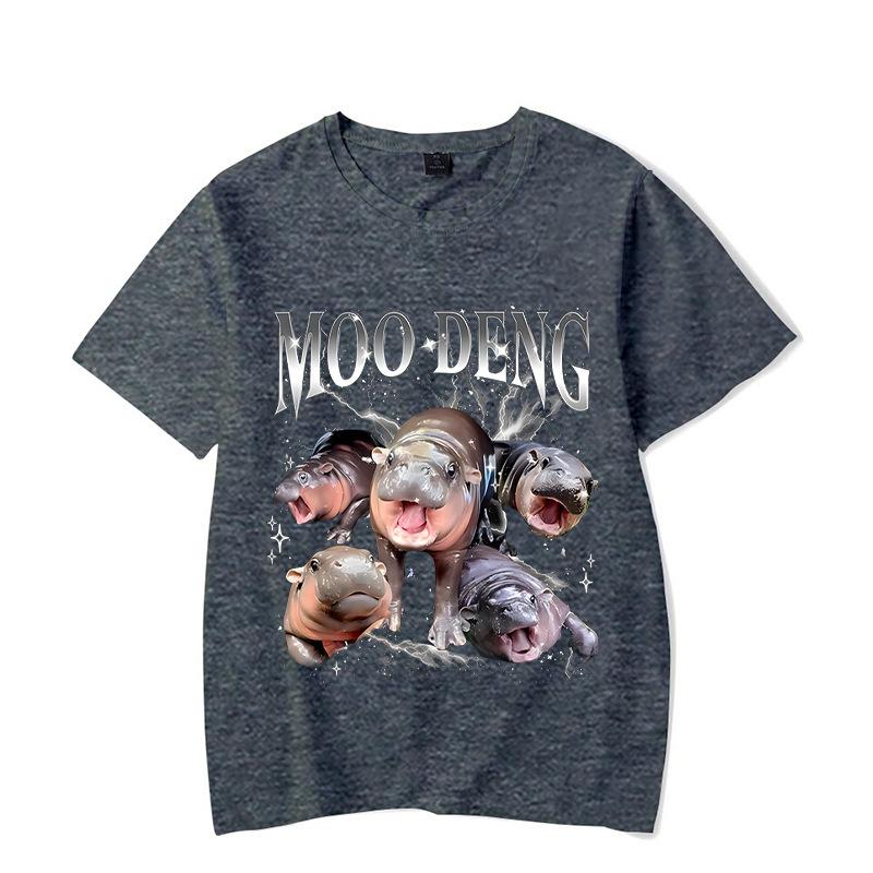 Ladies' Loose Casual Fun Moo Deng Bouncing Pig Print Pure Cotton Short Sleeved Top T-Shirts Women’s