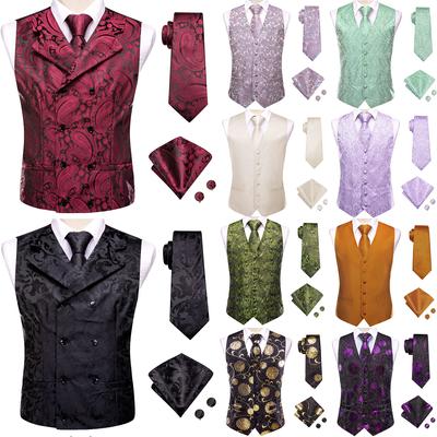 4PCS Chaleco para hombre Slim Fit Paisley Floral Chaleco a rayas Chaleco de esmoquin Boda