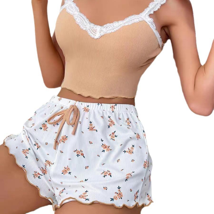 Homewear lace suspender shorts set comfortable home leisure can be worn outside autumn and winter pajamas women