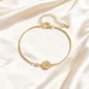 Fashion Shiny Zircon Flower Charm Adjustable Bracelet for Women, Gold Plated Metal Jewelry Light Luxury